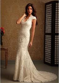 Glamorous Tulle Mermaid Queen Anne Neckline Natural Waistline Wedding Dress Wedding Dress Train Wedding Dresses Lace Wedding Dresses