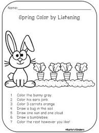 Spring Color By Listening A Following Directions Activity Following Directions Activities Easter Kindergarten Easter Worksheets