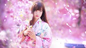 Wallpaper Lovely Japanese girl, spring, sakura, kimono 1920x1200 ...