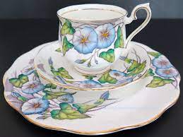 Vintage Royal Albert Tea Cup Trio Morning Glory Flower Of The Month Hand Painted Bone China England Vintage Tea Cup Set Tea Cups Tea Cups Vintage