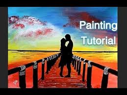 How To Paint A Couple In Love At Sunset Painting Tutorial Step By Step Painting Tutorial Sunset Canvas Painting Painting