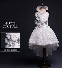 Stand Up Collar High Low Gown Made To Order High Quality Elegant Design Floral Sequin Applique Hig Designer Flower Girl Dresses High Low Gown Gowns For Girls