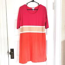 Joan Vass Knit Dress Color Block Orange Hot Pink Tan Cotton 12 14 Joanvass Alinedresss Cable Knit Sweater Dress Black Dress With Sleeves Cotton Sweater Dress