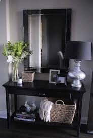 Black Console Table Bottom Shelf For Baskets Black Mirror Above Entryway Table Decor Home Decor Home Goods Decor
