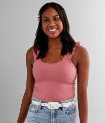 Poof Solid Ruffle Strap Tank Top Women S Tank Tops In Mauve Glow Buckle