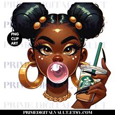 Buy Black Woman Clipart: Bubble Gum, Starbucks Coffee (PNG File) Online in  India