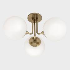 Mitzi By Hudson Valley Lighting Stella 3 Light Aged Brass Semi Flush Mount With Opal Glossy Glass H105603 Agb The Home Depot Semi Flush Mount Lighting Flush Mount Lighting Glass Diffuser