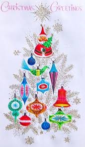 Vintage Christmas Card Tree Retro Ornaments Vintage Christmas Cards Vintage Holiday Cards Retro Christmas Cards
