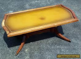 Theodore alexander mahogany leather top drop leaf gate leg coffee table. Antique Vintage Mersman Leather Top Coffee Table With Gold Trim For Sale In United States