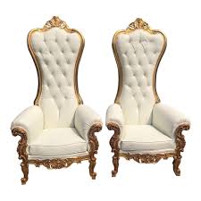 Custom Made Modern Italian Baroque Style White Tufted Leather Throne Chairs A Pair Throne Chair Baroque Chair Elegant Chair