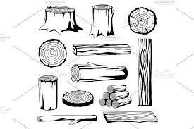 Black And White Wood Plank Clipart Set Of Wood Logs For Forestry And Lumber Industry Illustration Of Trunks Stump And Planks Wood Design Objects Design