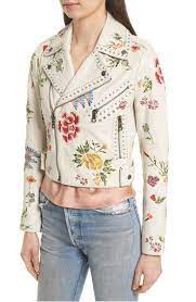 Alice Olivia Cody Embroidered Crop Leather Jacket Nordstrom Cropped Leather Jacket Leather Jacket Jackets