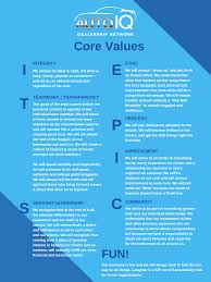 Values help perform calculations and store data. Autoiq Core Values Autoiq