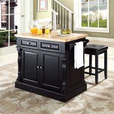 The kitchen stool can be placed under the stair like what we have. Crosley Oxford Butcher Block Top Kitchen Island With Square Stools In Black Kf300065bk
