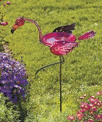 Amazon Com Metal Glass Pink Flamingo Birdbath Yard Stake 36 1 2 X 10 1 4 X 7 Bowl6 Dia X 2 Patio Lawn Flamingo Garden Pink Flamingos Birds Flamingo