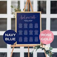 11 Sizes Rose Gold Foil Navy Blue Seating Chart Template Seating Chart Printable Seating Board Editable Seating Chart Poster Wedding Sign