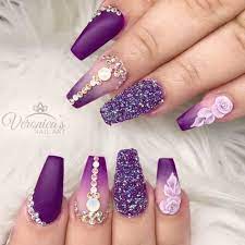 You will too fall in love with purple if you try this unique coffin nail colour design. Daneloo Purple Nail Art Purple Nail Designs Purple Nails