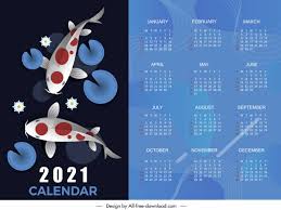 This design slide template features an image of a koi fish on a neutral background. 2021 Calendar Template Koi Fish Decor Free Vector In Adobe Illustrator Ai Ai Format Encapsulated Postscript Eps Eps Format Format For Free Download 5 18mb