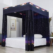 For starting the remodeling, canopy bed drapes for sale like bed canopy walmart or bed canopy ikea can be your choice. Amazon Com Mengersi Galaxy Star Four Corner Post Bed Curtain Canopy Bedroom Decoration For Girls Adults Windproof Lightproof Bed Canopies Child Gift Queen Black Home Kitchen