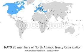 Usa and canada are located in north america, while all other members are located on the european continent. Nato Member Countries In Vector World Map 28 Nato Member Countries Highlighted By Blue In Blank World Political Map Canstock