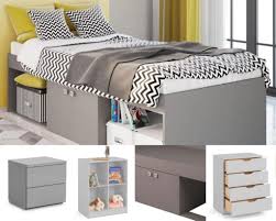 It includes two nightstands and one bed, all made from a blend of solid and engineered wood in a neutral hue. How To Furnish A Kid S Room For Under 500 Happy Beds Blog