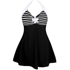 Black And White Striped One Piece Bathing Suit Skirt Swimwear One Piece Halter Straps Bikini Set Sports Bathing Suit Black And White Stripe Beach Wear Low Back Swim Dress Striped Swimwear One Piece Swimwear