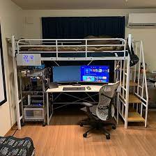 ロフトベッド 一人暮らし ベッド周り メタルラック ニトリ などのインテリア実例 2019 08 01 01 56 55 roomclip ルームクリップ 音楽スタジオルーム テレビゲームルーム ロフトベッド