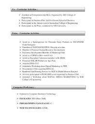 Extracurricular Activities In Resume For Freshers Best Resume Examples