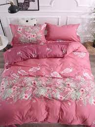 Flamingos Flower Print Sheet Set Shein Sheinside Bedding Sets Duvet Cover Sets Girl Crib Bedding Sets