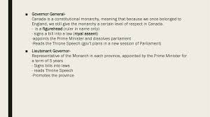 The governor general of canada is the federal viceregal representative of the canadian monarch, currently queen elizabeth ii. Branches Of Government Ppt Download