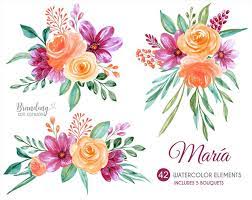 These flower vector are editable that designers can. Clip Art Free Commercial Use Purple And Yellow Image Files Watercolor Flowers Immediate Digital Download 0021 Clip Art And Png Orange Art Collectibles
