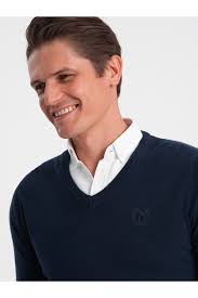 Ombre Pulover pentru bărbați cu decolteu „v-decolt” cu guler de cămașă