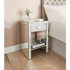 329724 Florence 1 Drawer Bedside Bedside Table Small Bedside Table Glass Bedside Table