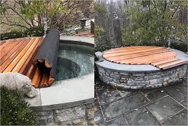 Insulating Structural Cedar Hot Tub Spa Roll Up Cover Cedar Hot Tub Rustic Hot Tubs Wood Spa