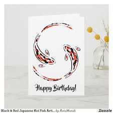 Black Red Japanese Koi Fish Artistic Birthday Card Zazzle Com In 2021 Birthday Card Drawing Happy Birthday Drawings Cards