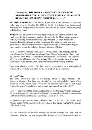 The essay on sir syed ahmad khan | DOCX