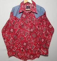 Rockmount fancy floral turq and red embroidery black. Nos Vintage 1970s Western Shirt Xl Campus Out West Etsy