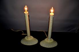 Vintage Plastic Window Candle Stick Lights 2 Working Electric Xmas Candlesticks Window Candles Christmas Window Candles Stick Lights