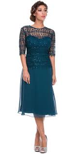 Mother Of Bride Teal Knee Length Dress Chiffon Lace Mother Of The Bride Gown Mother Of Groom Dresses Wedding Event Dresses