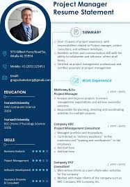 So all the key information is written in indirect speech/ formal speech and all the focus. Project Manager Resume Statement Presentation Report Infographic Ppt Pdf Document Presentation Graphics Presentation Powerpoint Example Slide Templates
