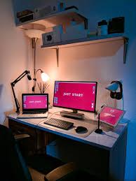 Computer Monitor And A Laptop On A Table Free Stock Photo In 2020 Computer Desk Setup Desk Setup Room Setup