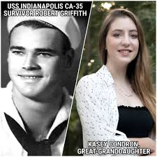 Congratulations to Kasey Condron, great granddaughter of USS Indianapolis  CA-35 Survivor Robert Lee "Buddy" Griffith, for writing an excellent essay  which won her a scholarship in Pottsboro, TX. She wrote about her