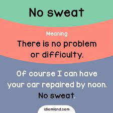 Idiom Of The Day No Sweat Meaning There Is No Problem Or Difficulty Example Of Course I Can Have English Idioms English Vocabulary Words English Phrases