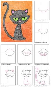 How To Draw A Cartoon Cat Step By Step Draw A Black Cartoon Cat Art Projects For Kids Kids Art Projects Black Cat Art Black Cat Drawing