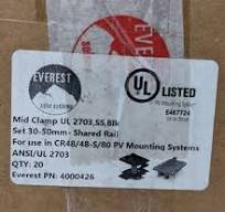 Lot Of 20 Everest Solar Mid Clamp Set 30-50mm 4000426 NEW ...