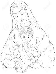 Printable virgin mary coloring page. Madonna And Child Blessed Virgin Mary With Baby Jesus Vector Cartoon Coloring Page Royalty Free Cliparts Vectors And Stock Illustration Image 134261258