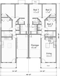 Duplex House Plan With Garage In Middle 3 Bedrooms Bruinier Associates Duplex House Plans Garage House Plans Duplex Floor Plans