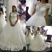 Details About Wedding Dresses Bridal Gowns Cap Sleeves A Line Lace Applique Ball Gown Custom Ivory Lace Wedding Dress Short Sleeve Wedding Dress Short Wedding Dress