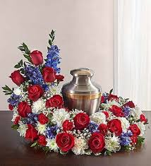 Cremation Wreath Red White Blue888 Funeral Flower Arrangements Funeral Floral Flower Urn