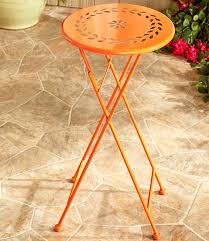 Small Round Portable Side Table Metal Folding Patio Porch Deck Poolside Orange Ebay Porch Table Decks And Porches Metal Side Table
